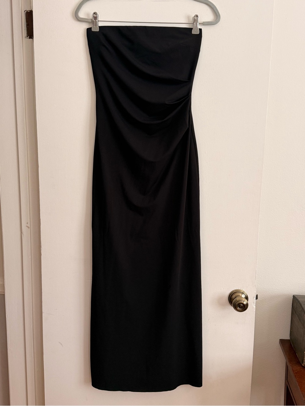 Bec + Bridge Myla Strapless Dress | US 4 | Black Ruched Stretch Crepe